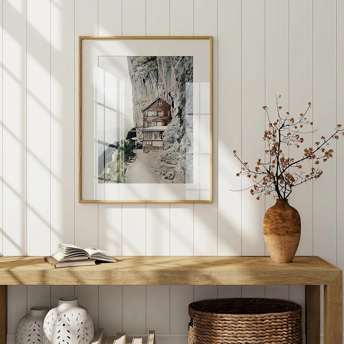 24x30 Poster Frame, USA-Sourced Oak Wood Frame Wall Mounted, 24x30 Picture Frame with Real Glass, 24 x 30 Picture Frame Matted to 18x24 Photo for Vertical & Horizontal Hanging, 1 Pack