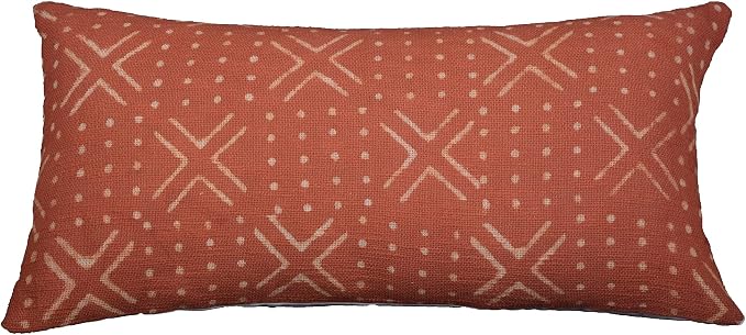 Trade Star Handwoven Oblong Pillow Cover Decorative Throw Pillow Case Mudcloth Modern Geometric Pillow Cover Luxurious Couch Cushion Cover for Room Decor (Rust NOVA 12X24 INCHES)