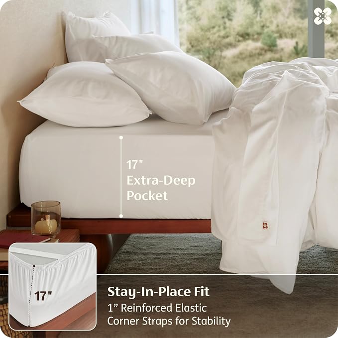 Bedsure 100% GOTS Certified Organic Cotton Sheets, Full Size Sheets, 16" Deep Pocket Bedsheets with Corner Straps, Eco-Friendly, Soft, Breathable & Luxury PureWoven Cotton Hotel Bedding, White