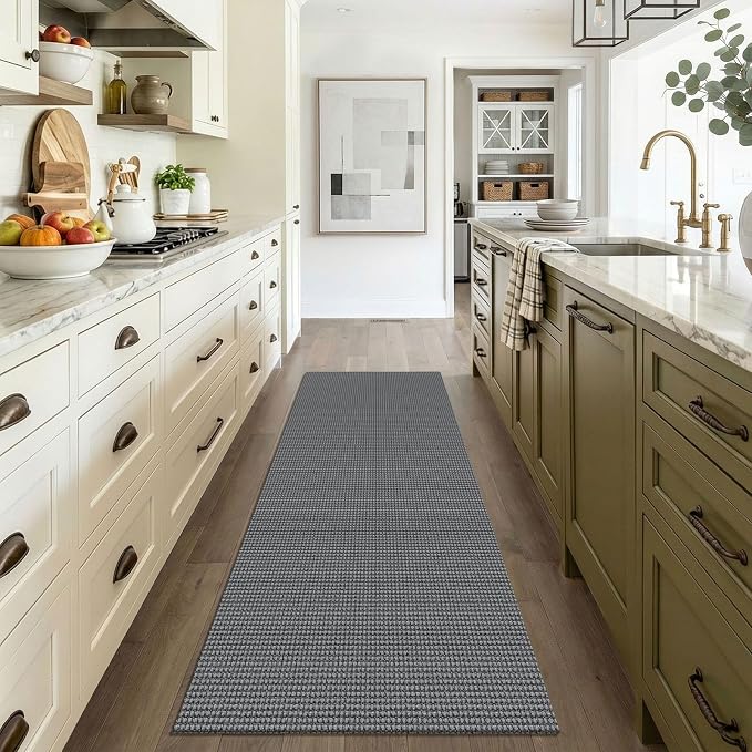 EARTHALL Woven Runner Rug 3x6 Ft Washable Runners for Hallways Wide Non Slip Entryway Rug Braided Kitchen Runner Indoor Floor Carpet for Entryway, Hallway, Kitchen, Bedroom, Dark Gray