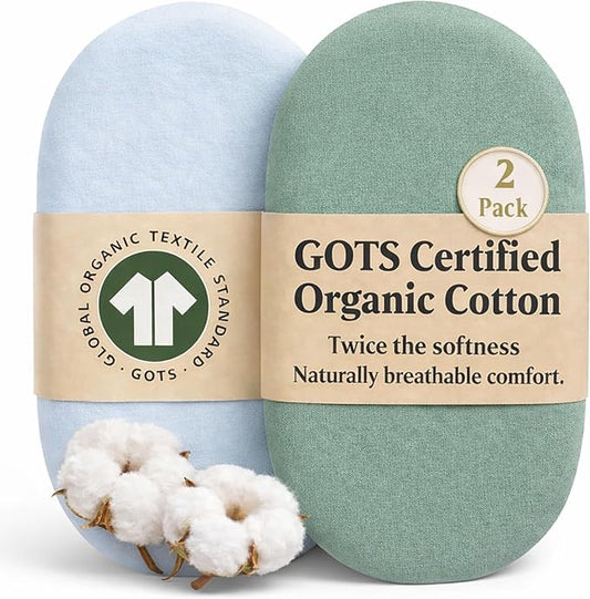 GOTS Organic Bassinet Sheets Compatible with Halo BassiNest Swivel Sleeper, 4moms mamaRoo Sleep Bassinet, Pure Ultra Soft Turkish Organic Cotton