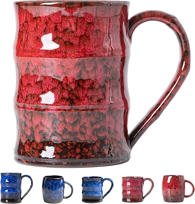 22oz Red Kiln-Change Ceramic Coffee Mug with Ergonomic Handle, 1340℃ High-Fire Unique Large Mug - Lead-Free, Microwave Safe, Great Gift for Valentine’s/Mother’s Day