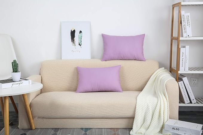 TangDepot 100% Cotton Solid Throw Pillow Cover 12x20 Light Purple Lavende | 100% cotton, same-color zip, machine wash & air dry. For living room, bedroom, office, car. 42 colors, 119 sizes. Cover only.