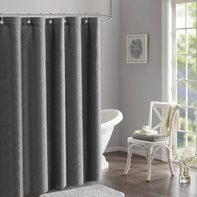 Tititex Solid Grey Cloth Fabric Shower Curtain Liner with 2 Magnets - Texture Soft Hotel Quality Waterproof Shower Liner, Light-Weight & Machine Washable 72x84 inch