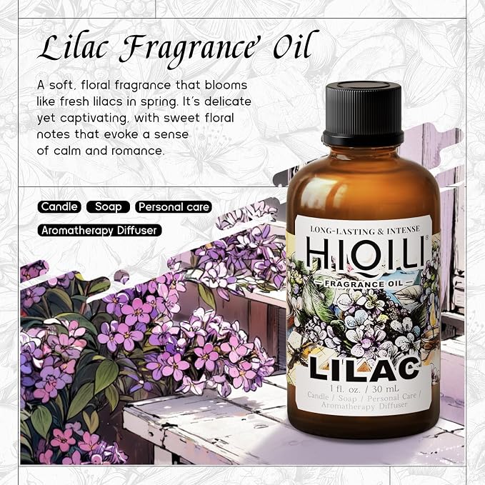 HIQILI Lilac Fragrance Oil for Women Perfume Making - 1 Fl Oz | DIY Candle & Soap, Long-Lasting, Soft Floral Scents for Essential Oils Diffuser, Pet Safe, Graduated Dropper Included