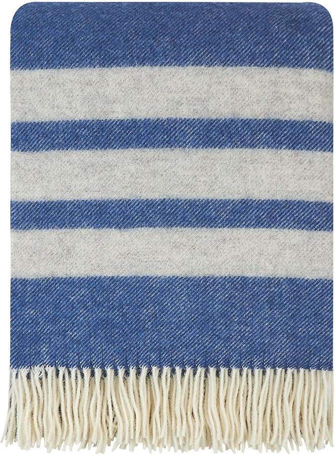 | Wool Blanket/Throw | 100% New Zealand Wool | Perfect for Home and Outdoors | Virgin Wool Blanket with Fringes 55"x79" (140 x 200 cm) (Indigo Blue)