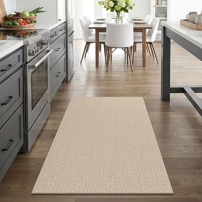 EARTHALL Washable Area Rug 3x4 Ft Non Slip Rugs for Entryway Braided Rubber Backed Throw Rugs Door Mat Indoor Outdoor Entrance Cotton Woven Rug for Kitchen Foyer Front Door Living Room, Send/Beige