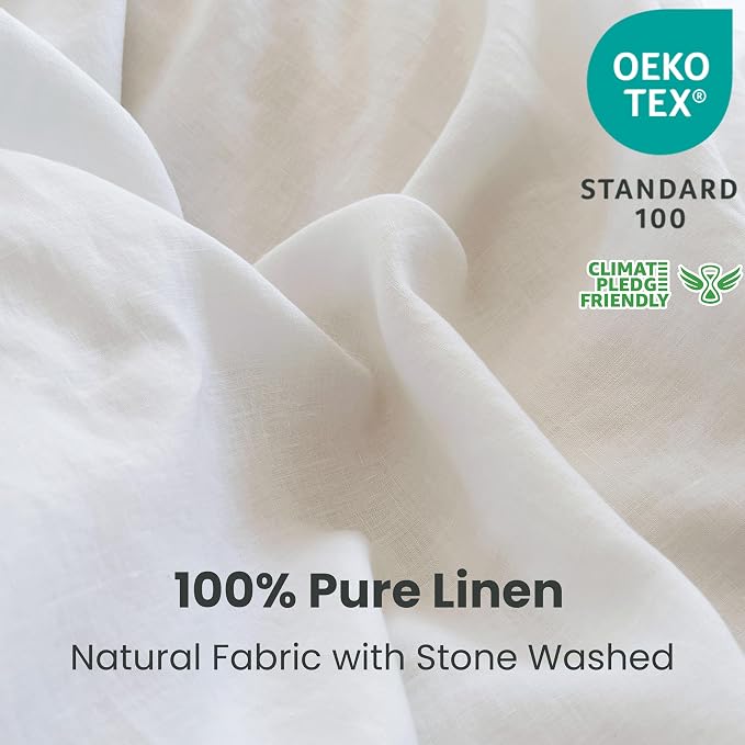 Simple&Opulence 100% Linen Duvet Cover Set 3pcs with Coconut Button Closure Natural French Washed Flax Solid Color Soft Breathable Farmhouse Bedding - White, King Size