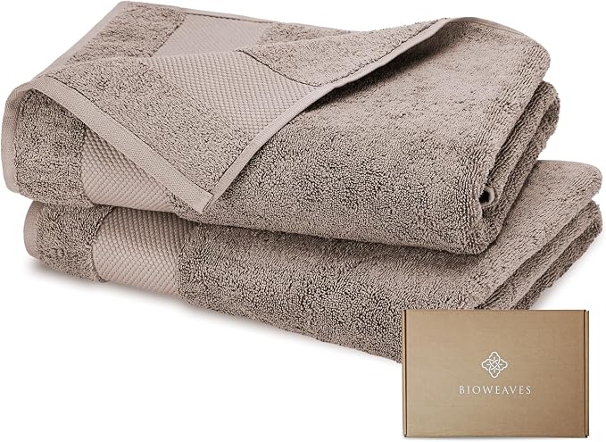 BIOWEAVES 100% Organic Cotton Bath Sheet Set of 2 | Soft Oversized Bath Towels | 700 GSM Premium Bath Towel Sheet Set GOTS Certified - Taupe