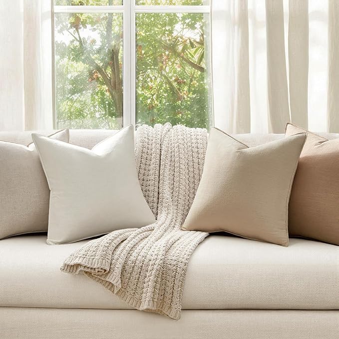 Pack of 4 Decorative Linen Pillow Covers 18x18 Natural Boho Couch Throw Pillows for Bed Accent Modern Pillowcase for Sofa Livingroom Bed and Balcony Home Decor