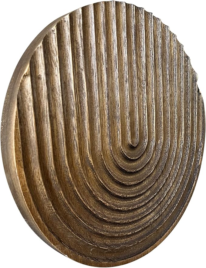 Musanpou Hand-carved Round Art Decor for Home and Living Room Wall Simple Wooden Farmhouse Wall Decor (brown)