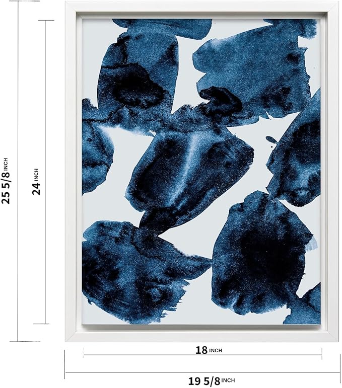 Monem Art Blue Abstract Watercolor Texture Print - Minimalist Modern Art Poster - Wall Decor for Living Room, Bedroom or Office - 18x24 White Framed CANVAS Wall Art by Mareike Bohmer