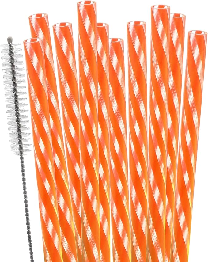 Dakoufish Replacement Straws for StanleylOwalalHydro Jug 40oz 30oz Tumbler,10 Pack 12 Inch Orange Reusable Straws With Cleaning Brush For Stanley Simple Modern Cup,Dishwasher Safe.