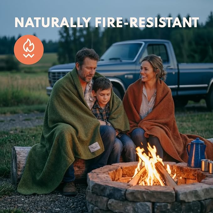 Woolly Mammoth 2-Pack Merino Wool Blanket, 66" x 90", Ocean & Mulberry | Temperature Regulating - Fire-Resistant - Warm Camping Blanket for Car Emergency Kits, Picnics, Summer Festivals and Stadiums
