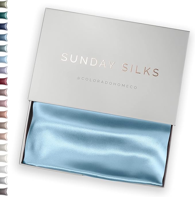 SUNDAYSILKS™ Premium Silk Pillow Cases | 100% Mulberry Silk Pillowcase with Zipper, All Sides Real 22 Momme Grade 6A Silk, Standard Queen, King Size [Topaz Blue]