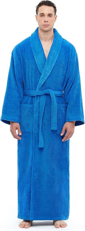 Arus Men's Shawl Collar Robe, Turkish Terry Cotton Bathrobe with Regular and Full Length Options
