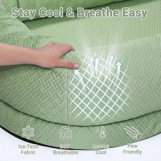 WROS Cooling Human Dog Bed for Summer, Breathable Washable Floor Lounger for People & Pets, 65"x36"x11", Pale Green, Pet Bed for Hot Weather Relaxing