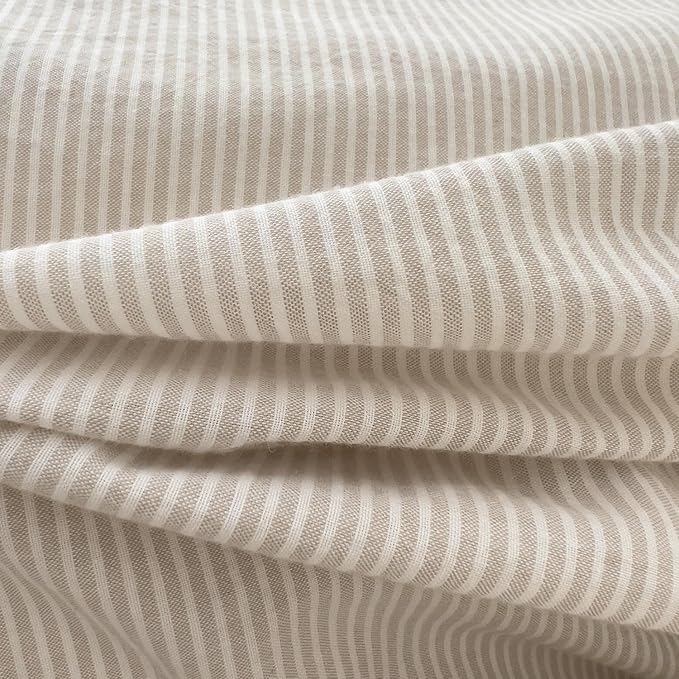 mixinni Tan Striped Duvet Cover King Size - 100% Washed Cotton Beige Pinstripe Comforter Cover with Zipper Closure, Lightweight & Breathable, 3 Pieces Minimalist Stripes Pattern Printed Bedding Set