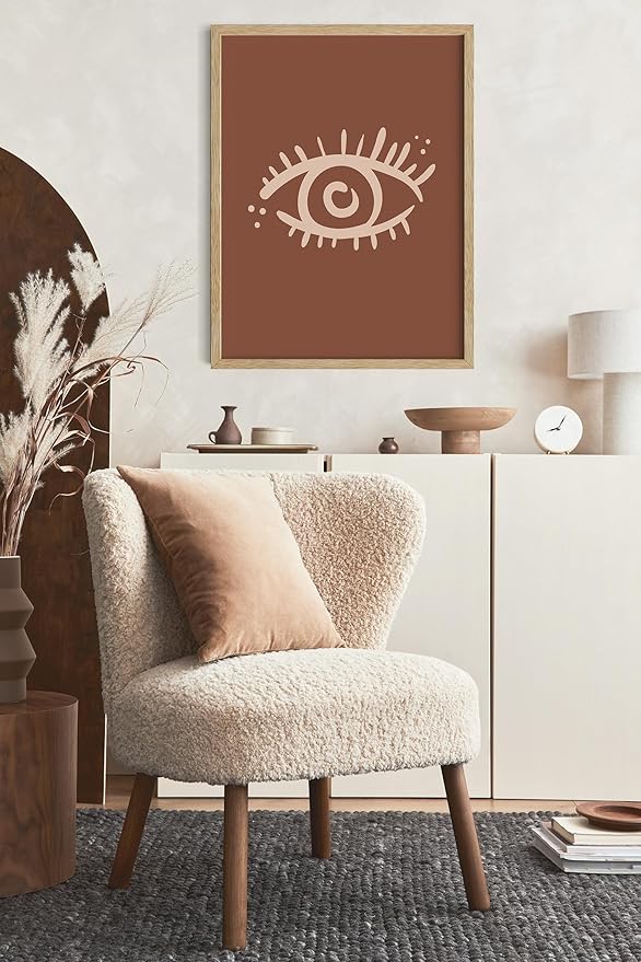 Y2K BOO Mystical Evil Eye UNFRAMED Wall Art Nazar Protection Symbol Earth Tones Terracotta Mid Century Modern 16x20 Inch Heavyweight Paper Boho Spiritual Decor