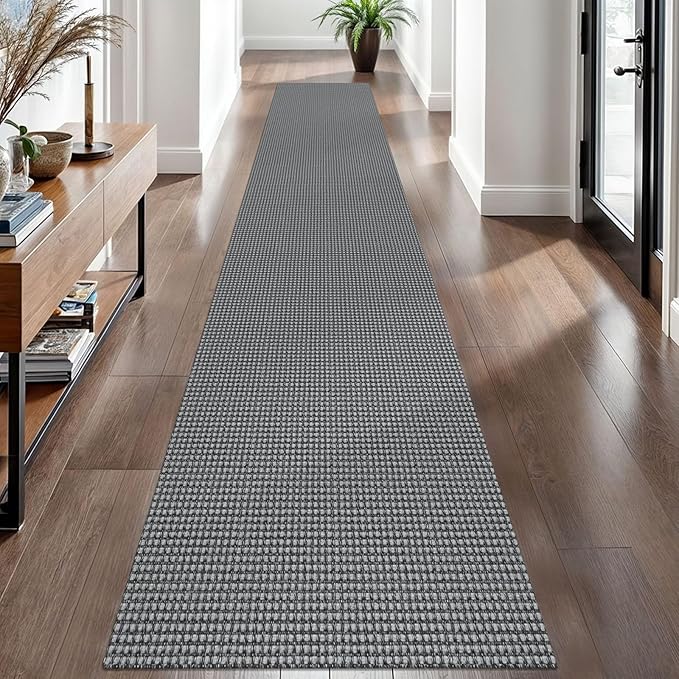 EARTHALL Woven Runner Rug 2x12 Ft Washable Runners for Hallways Extra Long Cotton Non Slip Rubber Backed Kitchen Runner Braided Indoor Floor Carpet for Entryway, Hall, Kitchen, Dark Gray