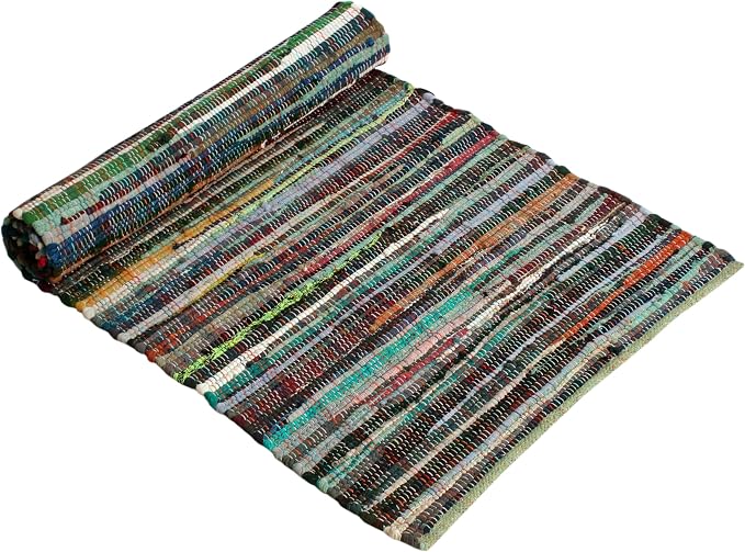Handmade Cotton Chindi Rug Rectangular Area Rag Washable Recycled Rugs for Home Décor, Living Room and Bedroom (Multicolor, 2X3 Feet)