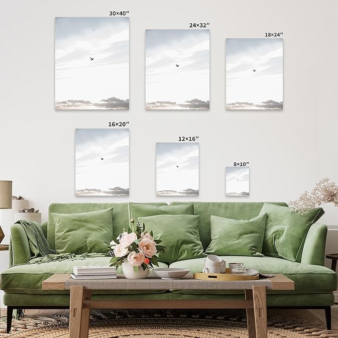 Monem Art Minimalist Bird in Sky Photography Print - Moody Nordic Landscape Art Poster - Wall Decor for Living Room, Bedroom or Office - 24x32 Gold Framed CANVAS Wall Art by Mareike Bohmer