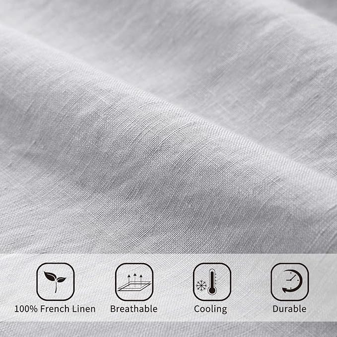 ATLINIA 100% Pure Flax Linen Bedding Set - Stone Washed French Linen Fabric Deep Pocket Fitted Sheet Farmhouse Flat Sheet 2 Pillowcases (Light Grey, Full)