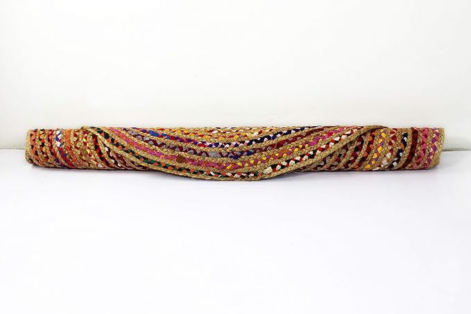 COTTON CRAFT Jute Chindi Braid Rag Rug - Boho Farmhouse Rustic Area Accent Throw Rug - Handwoven Reversible Natural Recycled Cotton - Living Room Den Study Home Décor Gift - 6 Feet Round - Multi Color