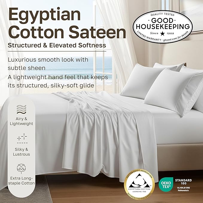 California Design Den Queen Sheet Set - Certified 100% Egyptian Cotton Sheets Queen Size, Soft Sateen, Deep Pockets, Durable Bedding - Ultimate Grey