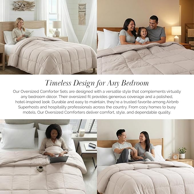 Southshore Fine Living, Inc. Oversized King Comforter, Pet Hair Resistant Bedding Comforters, Cal/King Down-Alternative Comforter/Bedspread, Fluffy and Cozy All-Season Comforters, Bone Color