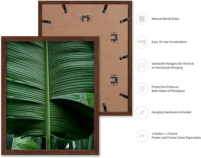 Monem Art Tropical Banana Leaf Photography Print - Minimalist Botanical Nature Poster - Wall Decor for Living Room, Bedroom or Office - 8x10 Brown Framed Wall Art by Mareike Bohmer