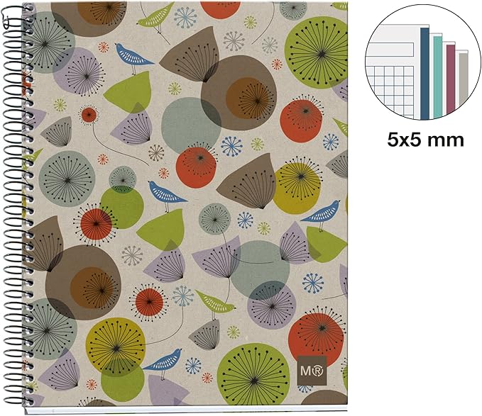 Miquel Rius ' 2463 – Notebook A5 refciclado "ecobirds Grid, Pack of 3