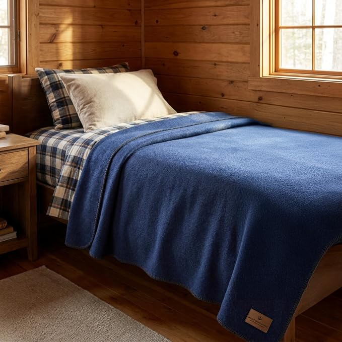 Whispering Winds 100% Wool Blanket, Premium Twin Size (62"x84") | Soft, Warm, Thick, Comfortable, For Bed, Couch, Home, Car, Camping, Outdoors, Survival