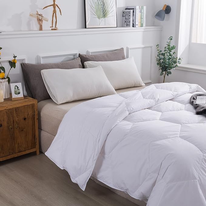 Feather and Loom Honeycomb Stitch Down Alternative All Season Comforter - Soft and Easy Care Microfiber Cover, Hypoallergenic High Loft Fiber Fill, Machine Washable - Color: White Size: King
