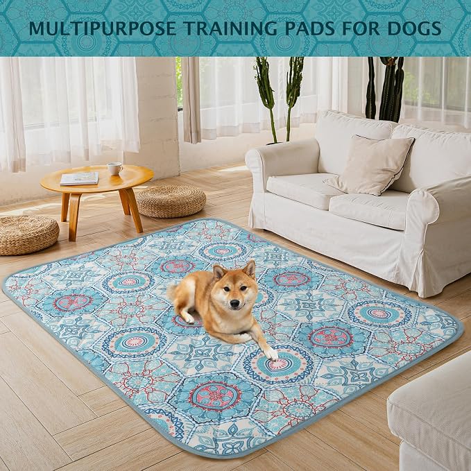 IEUUMLER Washable Pee Pads for Dogs, 2 Pack Non-Slip & Waterproof Whelping Pad, Reusable Puppy Potty Training With Fast Absorbent for Playpen EU007 (Green Medallion, 36"X48"-2pcs)