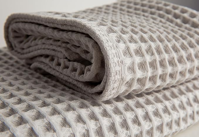 Waffle Cotton Bath Towels-100% Turkish Cotton, Quick Dry, Ultra Soft, Premium Absorbent, Weave Design, Fast Drying-2 Pieces Bath Towel Set (1 Large Bath Towel and 1 Hand Towel) (Beige)