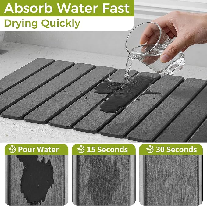 24’’ Larger Stone Drying Mat for Kitchen Counter[Super Absorbent, 30s Quick Drying] Stone Dish Drying Mat Collapsible Drying Matt Kitchen Counter Dish Drying Stone Mat Kitchen Sink Diatomaceous Earth