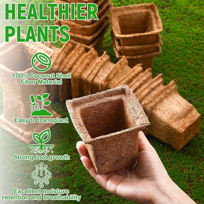 24 Pcs Coco Coir Plant Pots 4 Inch Biodegradable Seed Starter Cups, Coco Peat Seedling Cups Plant Nursery Cup Organic Coir Peat Pots for Seedlings, Herbs, Indoor/Outdoor Gardening