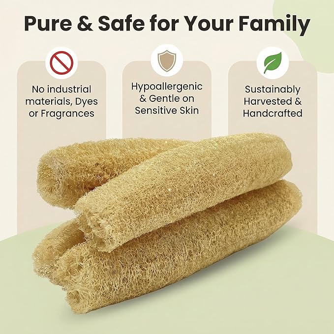 Natural Organic Loofah Body Scrubber 4 Pack, 100% Biodegradable Exfoliating Loofah Sponge for Shower Bath, Gentle Luffa for Sensitive Skin Exfoliation