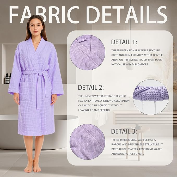Lightweight Waffle Robe - Soft Cotton Bathrobe Spa Bathrobe for Daily Wear Home & Hotel
