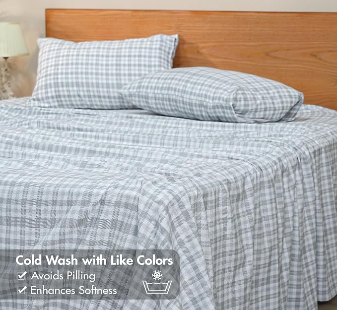 RUVANTI Flannel Sheets Full Size - GOTS Certified 100% Organic Cotton, 4 Piece Warm, Soft & Breathable Set, Deep Pocket Snug Fit, Double Brushed Cozy All Season Bedding, Timeless Tartan