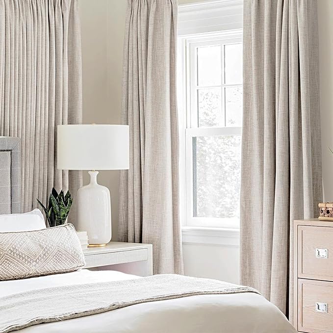 MIULEE 100% Blackout Linen Textured Curtains for Bedroom Solid Thermal Insulated Ivory Grommet Room Darkening Curtains & Drapes Luxury Decor for Living Room 42 x 54 Inch (2 Panels)