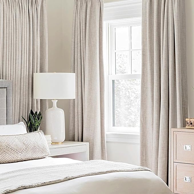 MIULEE 100% Blackout Linen Textured Curtains for Bedroom Solid Thermal Insulated Ivory Grommet Room Darkening Curtains & Drapes Luxury Decor for Living Room 42 x 45 Inch (2 Panels)