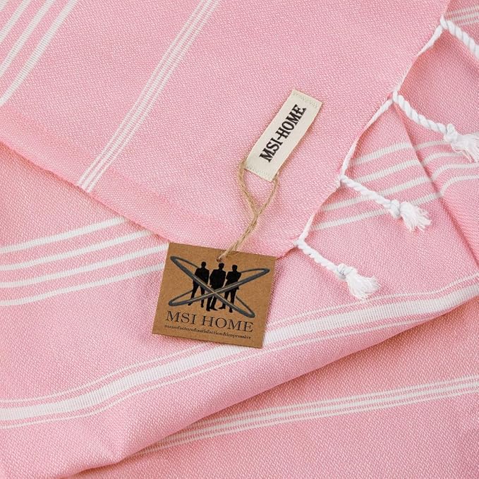 100% Organic Turkish Cotton Beach and Bath Towel, Peshtemal Towel Blanket, Quick Dry Sand Free, Oversized Light Compact, Diamond Weave, Prewashed, 71 x 39 Inches (Light Pink)