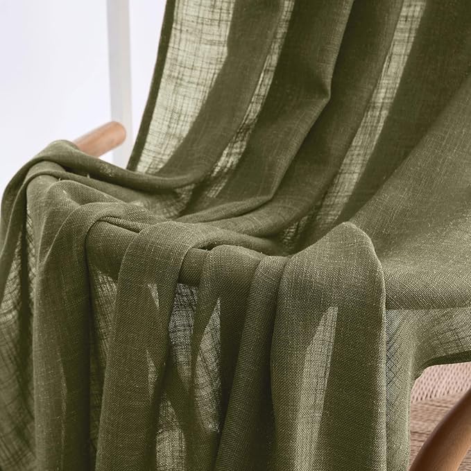 MIULEE Light Olive Green Linen Curtains 72 Inch Length 2 Panels for Bedroom Living Room, Soft Linen Textured Natural Window Drapes Semi Sheer Light Filtering Back Tab Rod Pocket Burlap Look Decor