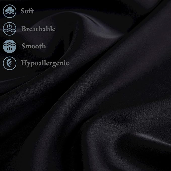 100% Mulberry Silk Pillowcase 2 Pack for Hair and Skin,with Hidden Zipper,Both Sides 19 Momme 600 Thread Count Natural Silk Pillow Cover,Soft Breathable Smooth (Black, Standard 20''x26'')