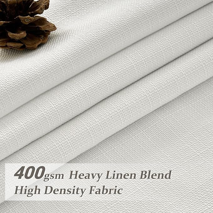 Off Beige White Double Layer Thick Linen Blackout 105 Inch Curtains 2 Panels Set for Dining Room, Pinch Pleated Room Darkening Thermal Curtain for Summer Heat Boho Office Window Drapes 8-3/4 FT Length