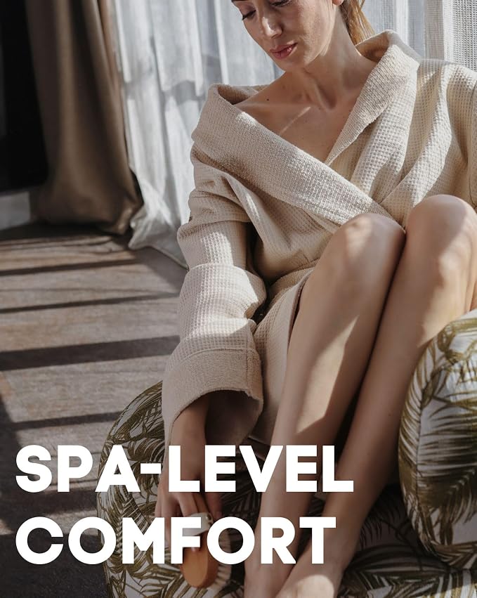 sea me at home Turkish Cotton Waffle Bathrobe, Luxury Spa Hotel Shawl Collar Robe for Women & Men, Plush Terry Inside