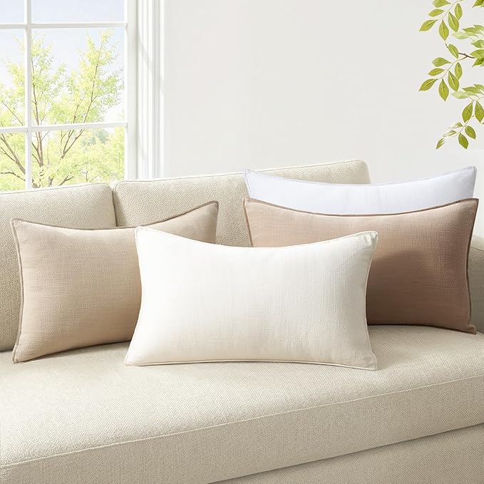 Pack of 4,Decorative Linen Soild Throw Pillow Covers Soft Accent Cushion Case Boho Farmhouse Neutral Pillowcase for Couch Sofa Bedroom Living Room Home Decor 12 x 20 Inch Brown