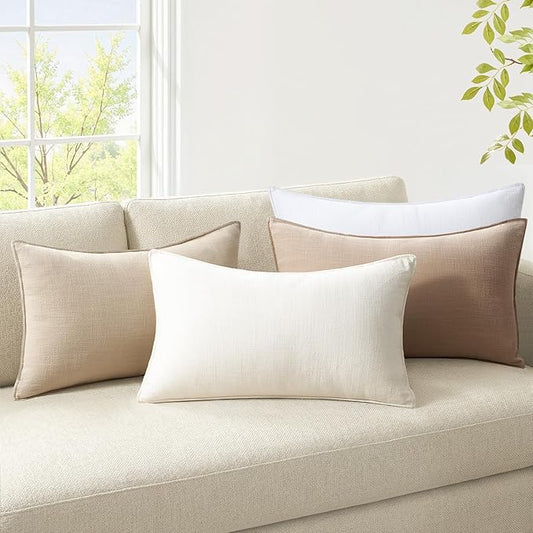 Pack of 4,Decorative Linen Soild Throw Pillow Covers Soft Accent Cushion Case Boho Farmhouse Neutral Pillowcase for Couch Sofa Bedroom Living Room Home Decor 12 x 20 Inch Brown
